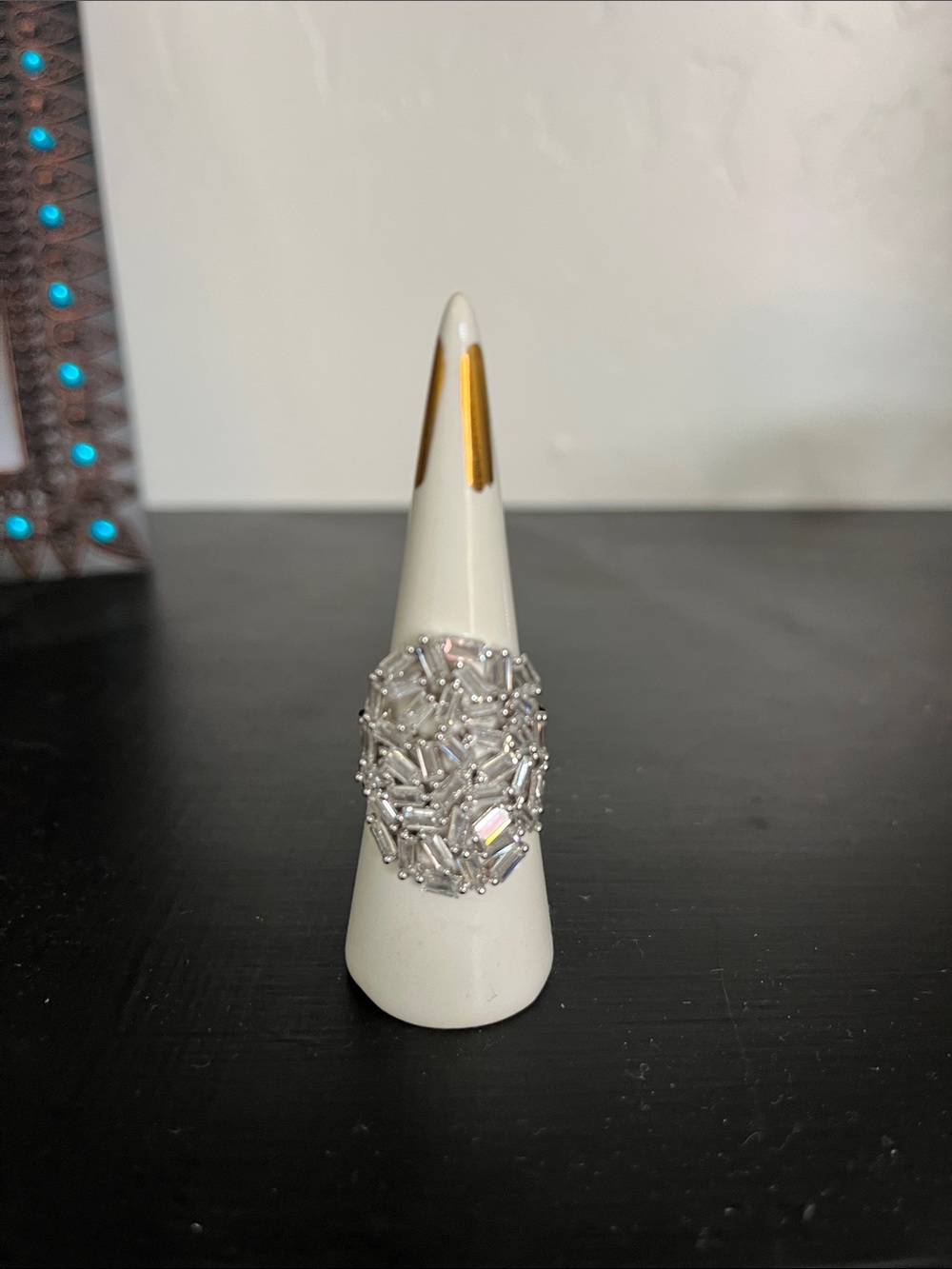 Crystal Beaded Statement Ring - White/Silver